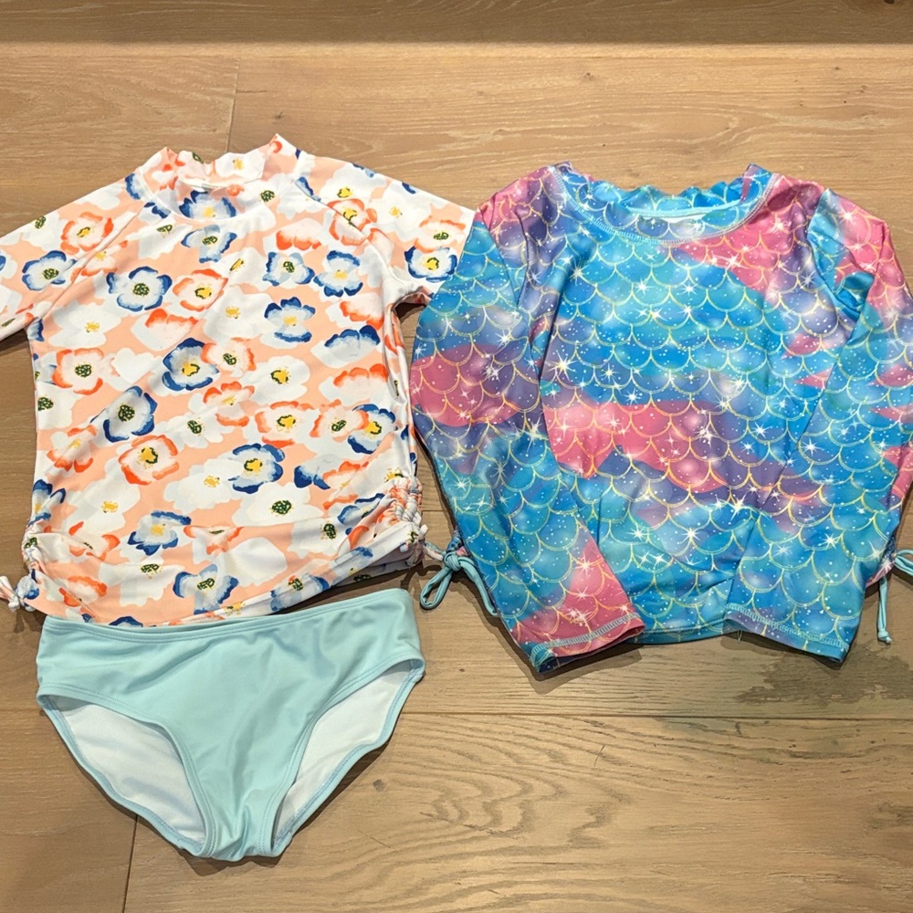 Kids Size 10 Floral and Mermaid Kids Swim Set.